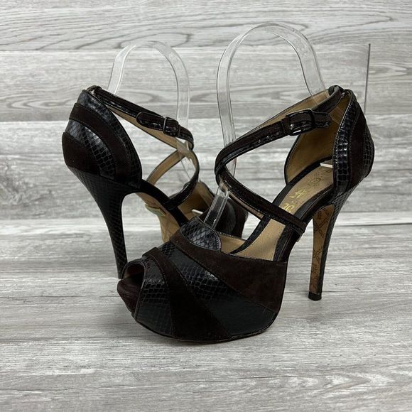 L.A.M.B. GWEN STEFANI MIYAGI BROWN SNAKE LEATHER PLATFORM PUMPS 6.5 I LOVE SHOES